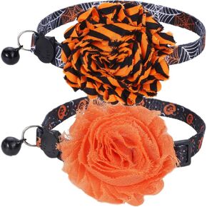 2 Pack cat Collar Halloween,Breakaway Small Dog Collars with Bell and Flower Charm