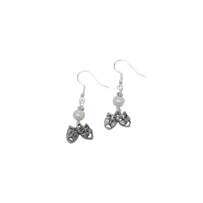 Comedy Tragedy Thespian Drama Earrings on Sterling Silver Earwires with White Glass Pearl Accent Beads