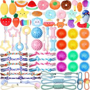 Syhood 60 Pcs Squeaky Dog Toys Bulk for Small Puppy Dog Stuffed Plush Dog Toys Rope Chew Toys Puppy Teething Toy Rope Cute Spiky Dog Chew Ball for Small Dog Pet Teething (Sweet Style)