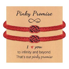2 Pcs Tibetan Handmade Lucky Bracelet, Tibetan Lucky Amulet Knot Bracelet, Matching Bracelets Red and Black Bracelet for Protection (Red 2PC)