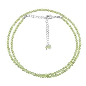 Natural Peridot Gemstone Micro Beads Dainty Choker Necklace Jewelry for Women Healing Crystals Birthstone Gift for Her Silver Plated Chain 18 inch