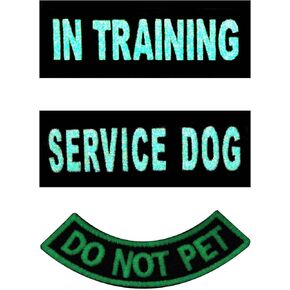 Service Dog Glow in Dark Vest / Harnesses Service Dog in Training Do Not Pet Patch Embroidered Badge Fastener Hook & Loop Emblem, 3pcs