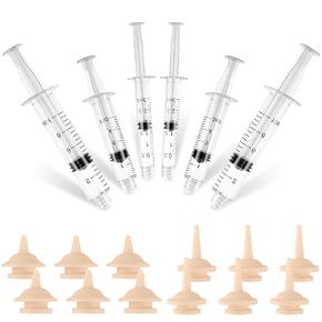 Kitten Nipples and Syringes for Nursing, Food Grade Silicone Pet Feeder Kits with 6 Pcs Feeding Syringes and 12 Pcs Feeding Nipples, Suitable for Kittens, Puppies, Bunnies, Squirrels and Mouse