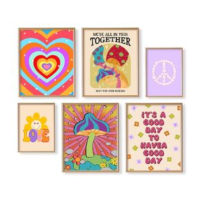 Cool Vintage Happy Smile Faces Picture - It‘s a Good Day Aesthetic - Retro Smile Cute Poster - Postive Quotes Wall Art Print - Hippie Indie Kidcore Room Decor - 60s 70s Groovy Mushroom Love Art