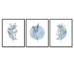 Blue Moon Set Prints, Floral Line Art, Sun and Moon Art, Modern Boho Wall Decor, Flower Moon Abstract Art, Wild Flowers Prints, Moon Phases Decor, Set of 3 Prints, 11x14inch Unframed