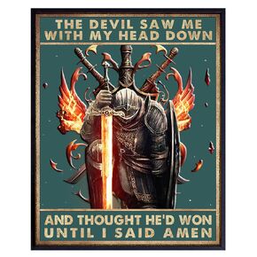 masculine Christian Wall Art & Decor - Religious Posters for Men - Christian Gifts for Men - spiritual Man cave Decor - Home Office Decor - Motivational quote - Bible Verse Scripture God Wall Decor