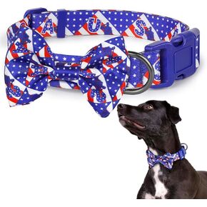 American Flag Dog Collar Ayaseen 4th of July Dog Collar, Adjustable Dog Bow Tie Collar, Independence Day Red White and Blue Dog Collar, Dog Collars for Small Medium Large Dogs Male Female Gift - S