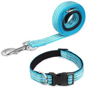 Reflective Dog Collar and Leash Set, 4 FT/5 FT Mix Color Nylon Dog Leash with Heavy-Duty Steel D-Ring, Adjustable Dog Collar with Quick Release Buckle 2 Color Matching in Pink, M