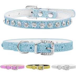 HOWWFALY Pet Bling Accessories Cat and Dog Rhinestone Collar PU Leather Adjustable Collar (Small, Silver)