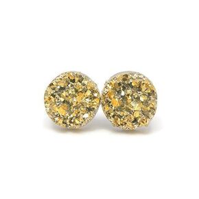 Faux Druzy Stone Earrings Metal-Free Plastic Posts 12mm (Silver)