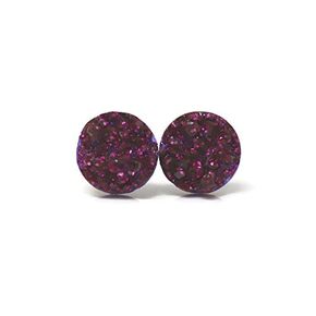Faux Druzy Stone Earrings Metal-Free Plastic Posts 12mm (Silver)
