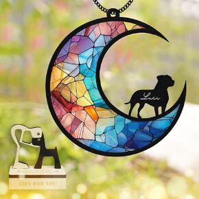 6'' Pitbull Dog Memorial Suncatcher & Pet Lover Sign Gift Personalized Dog Name Dog Memorial Ornament Window Car Hanging Pet of Loss Dog Sympathy Gifts for Dog Lovers SCD-B5-6-55