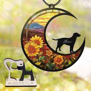 6'' Labrador Retrievers Dog Memorial Suncatcher & Wooden Pet Lover Sign Gift Personalized Dog Name Ornament Window Car Hanging Pet Loss Gift Sympathy Gift for Dog Lover SCD-B12-6-74