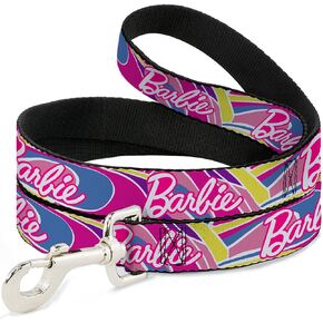 Mattel Durable & Stylish Dog Leash with Snap Closure, Barbie Script Signature Logo Abstract Multi Color White, 6 Feet Long 1.5 Inch Wide