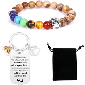 Rainbow Bridge Pet Memorial Gifts Bracelet for Beloved Dog Cat 8MM Mixed Color Bead 7 Chakra Pet Memorial Bracelet for Women Men Who Loss of Pets Pet Sympathy Gift