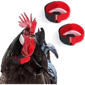 2Pcs Black and Red Crow Rooster Collar, Crow Collar, Rooster Collar, Neck Belt for Roosters Cockerel Velcro Nylon Prevent Chickens from Screaming Basic Collars