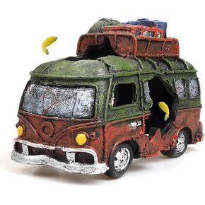 Car Wreckage Aquarium Ornament Car Wreckage for Fish Tank Underwater Landscape Decoration Hiding Cave Hideouts House Plants Supplies Accessories – Small（Green）