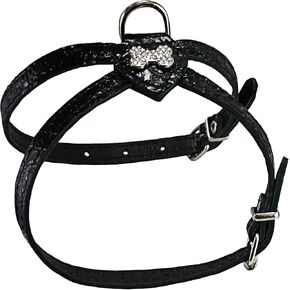 Rhinestones Luxury Black Leather Dog Harness for Toy Breeds with Crystal Diamantes X-Small. Suggested for 10"-14" Chest.