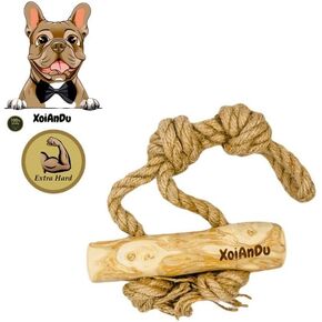 Coffee Wood Dog CHEW Hemp Rope, Safe, Natural and Healthy Toys, Real Coffee Wood and Hemp, Durable Stick with Rope Toy, Long Lasting for Aggressive CHEWERS, Dog Bones, Rope for Teeth Cleaning