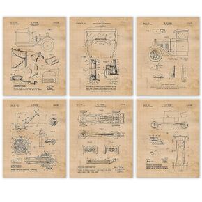 Vintage Ford Auto Body Patent Prints, 6 (8x10) Unframed Photos, Wall Art Decor Gifts Under 25 for Home Office Machine Garage Shop School College Student Teacher Coach Henry Classic Model T Cars Fans