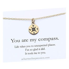 You are my Compass • I'd be Lost Without You • 1/2 Inch TINY Gold Charm Necklace • Unique Handcrafted Gift for Wife/Girlfriend/Best Friend