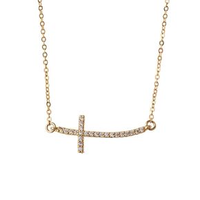 Designed By Stacey Handmade Sparkly Cubic Zirconia Sideways Cross Necklace, Gold-Filled Chain Jewelry, Gifts for Women, Birthday, Anniversary, Wedding, Godmother Proposal, 16 to 18" Adjustable Chain