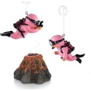 Adventure! Cute Little Diver Fish Tank Decorations, 3 Pack Floating Aquarium Decoration, Funny Fish Tank Decor, Retro Old Octopus Wreck Ornament Artificial Resin Accessories (black octopus set 2)