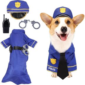 Spooktacular Creations Halloween Dog Pet Police Costume Shirt with Belt, Handcuffs, Walkie Talkie for Halloween Dress-up Party, Role Play, Carnival Cosplay, Holiday Decorations Clothes (Medium)