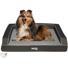Wag Premium Pet Dog Bed | Multi Layer Construction with Cooling Energy Gel and Copper Infusion | Machine Washable Cover and Water Resistant Inner Liner | Large, Stone Grey