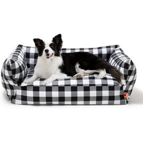 MEWOOFUN Dog Couch Bed for Large Medium Dog, Fancy Canvas Dog Bed with Removable Washable Cover, Cuddler Dog Bed with Non-Slip Bottom, Durable Dog Bed with Bolster for Crate Kennel (Grey) in Saudi Arabia