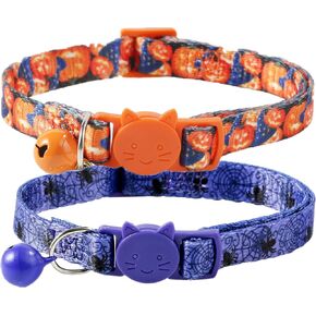 BoomBone 2 Pack Cat Halloween Collar,Pumpkin and Purple Dog Collars for Small Dogs