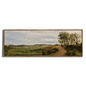 Framed Canvas Wall Art for Bedroom - Long Horizontal 13.5x40" Above the Bed - Vintage Farmhouse French Country Room Decor - Green Trees Forest Landscape - Cottagecore Aesthetic Living Room Botanical