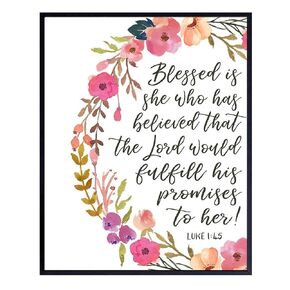 Blessed is She - Positive Quotes Inspirational Bible Verse Religious Wall Art - Christian Gift for Women, Teens, Girls - Blessed Scripture Wall Decor for Bedroom, Living Room, Bathroom - 8x10 Poster