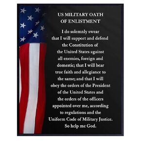 Military Oath of Enlistment - Patriotic American Flag Wall Art Decor, Decoration - Gift for Soldiers, Army, Navy, Air Force, Marines, Coast Guard, Veterans, Vets - Poster Print - 8x10 Photo