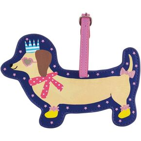 Pets Dachshund Dog Navy Blue and Pink 6 x 4 Acrylic Name Address Luggage Tag