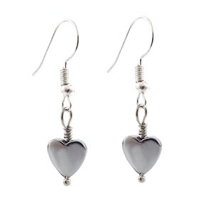 Dark Silver Toned Hematite Heart Dangle Earrings