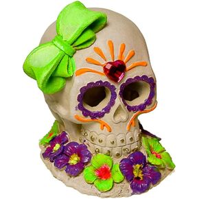 Blue Ribbon Exotic Environments Sugar Skull Aquarium Ornament | Measures 3.75" X 3.25" X 4"