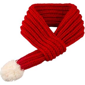 Dog Christmas Knitted Scarf Red Knit Scarves with Fuzzy Pompom Neck Warmer Bandana Xmas Holiday Winter Pet Puppy Cat Costume (L)