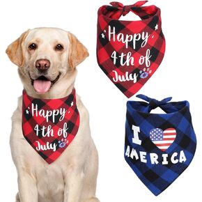 4th of July Dog Bandana - Pure Cotton Dual Layered Patriotic Dog Scarf for Necks Up to 16'', Triangle American Modern Bandana for Medium and Large Dogs, 2 Pack