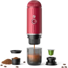 BENFUCHEN Portable Espresso Machine For Travel, USB-C Charging, Self-Heating Electric Espresso Maker, 19 Bar Mini Coffee Maker On the Go For Camping & Hiking For Ground Coffee & NESPRESSOpods, Red