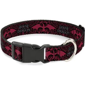 House of The Dragon Pet Collar, Dog Collar Plastic Buckle, House of The Dragon with Dragon Icon Black Red White, 15 to 24 Inches 1.0 Inch Wide