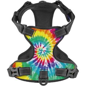 No Pull Dog Harness for Small Dogs Easy Walk Dog Vest Adjustable Collars Harnesses & Leashes Set Breathable Oxford Outdoor Walking Safety Reflective Strip Tie Dye Rainbow Colorful Prints
