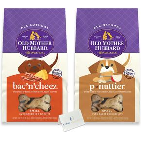 Old Mother Hubbard Dog Treats Small Variety Pack of 2 (Bac'N'Cheez & P Nuttier) Classic, Crunchy, Natural Oven Baked Dog Bones Biscuit Assortment Ideal for Teeth Cleaning and Pet Training