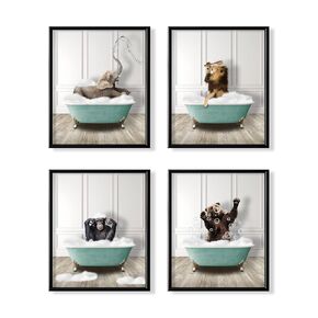 Funny Bathroom Decor for Women, Kids - Elephant, Gorilla, Bear, Lion Wall Art - Bathroom Pictures - Bath Wall Decor - Cute Modern Bathroom Accessories - Cool Unique Bathroom Sign - Powder Room Poster