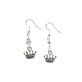 5 point Crown Earrings, Zeta Tau Alpha ZTA mascot charm Earrings, with a clear faceted crystal accent bead, on sterling silver earwires