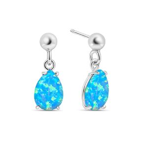 Blue Opal Earrings in 925 Sterling Silver - 15mm Length with 7x10mm Teardrop- Blue Opal Earrings for Women Sterling Silver - Perfect for Gifting and Everyday Wear