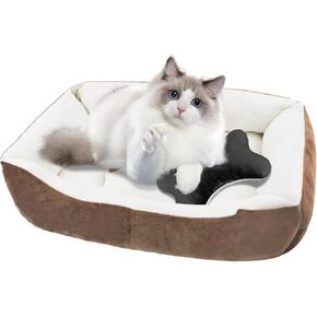 Dog Bed for Small Dogs,Rectangle Cat Beds for Indoor Cats Washable Pet Bed with Side for Puppy Orthopedic Cozy Puppy Bed with Anti-Slip Bottom for Medium Dog and Kitten (20"x15"x6") Beige