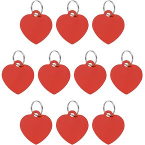 uxcell Pet ID Tags, Metal Engraving Tags, Heart-Shape Dog ID Tag, Red Blank Tags with Key Rings for Pet Dog Cat, Stamping Pendant Decoration, 10 Pack