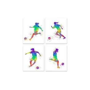 Female Soccer Player Sport Abstract Wall Art Print 8x10, Set of 4, Teen Girl Bedroom, Club Locker Room, Dorm Room Decor, Ideal for Football, Coach and Fan