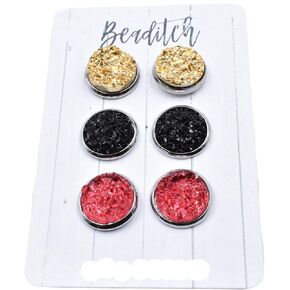 Red Gold and Black Druzy Stud Earring Set - Holiday Party Pack